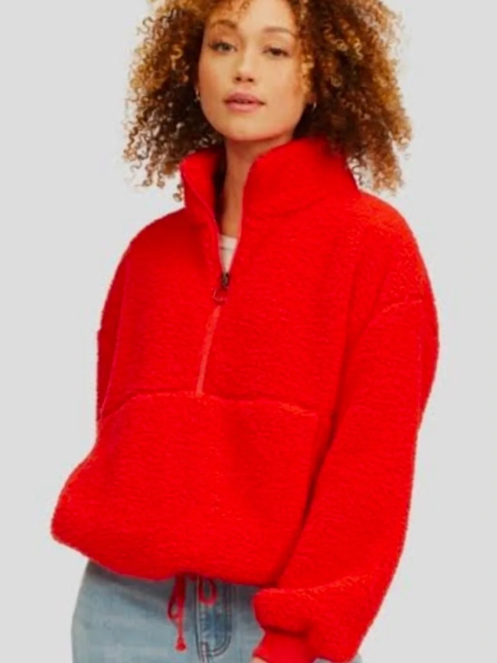 Billabong Bright Red Tomato Teddy Sherpa  Fleece Half Zip Jacket - Picture 5 of 11